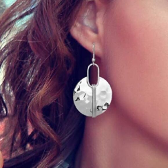 Hammered Boho Silver Circle Earrings - Picture 1 of 4